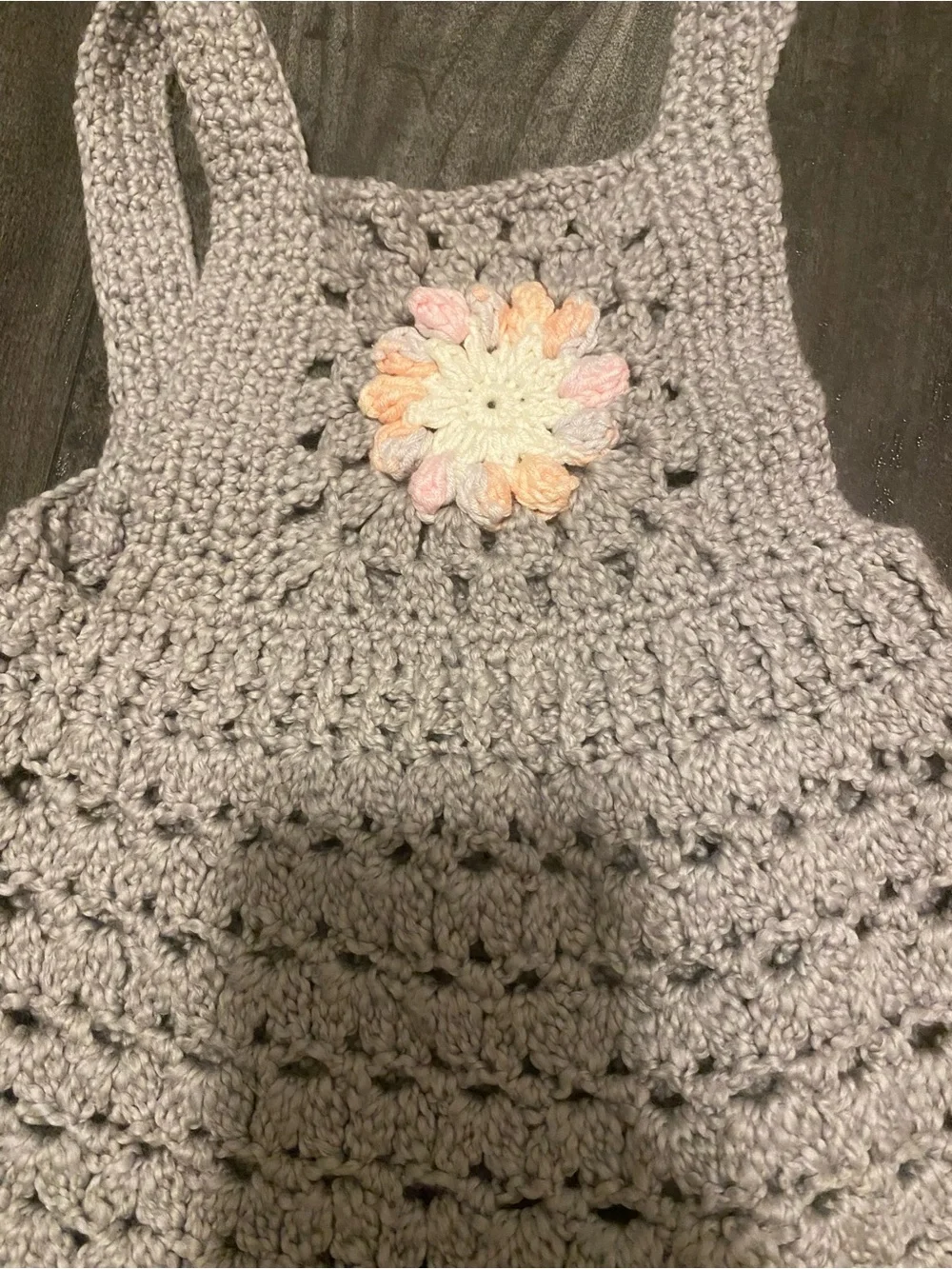 Handmade Crochet Kids One-Piece Romper — Gray & Peach both together